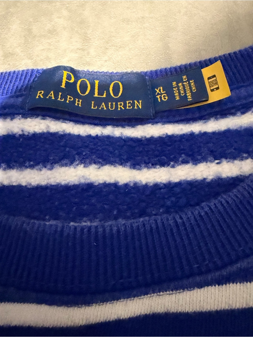 Ralph Lauren Polo Bear Striped Blue & White Crewneck Sweatshirt - Picture 2 of 5